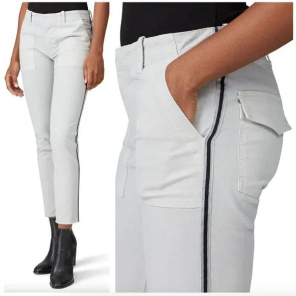 Nili Lotan 0 Jenna Dove Gray Side Stripe Chino Utility Pant Raw Hem Flap Pocket - Picture 1 of 12